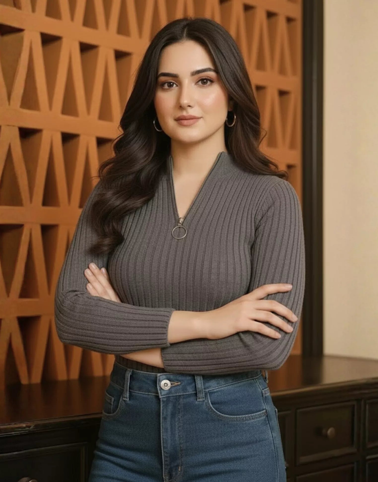 SGW Steel Gray Mock Zipper Knit Tee - Full Sleeves