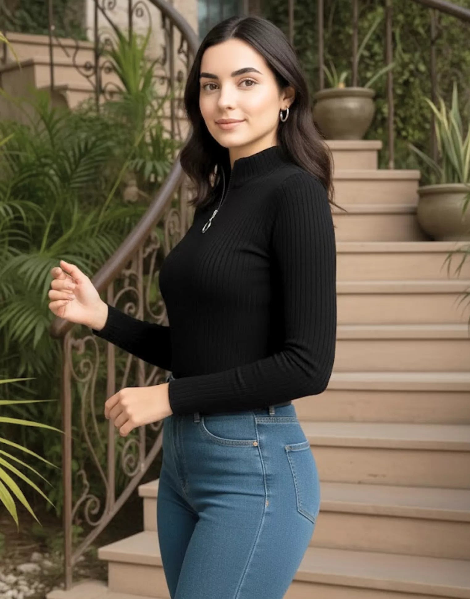 SGW Black Mock Zip Knit Tee - Full Sleeves