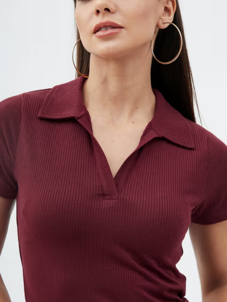 SGW Maroon Ribbed Polo Half Sleeves