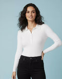 SGW White V-Neck Knit Shirt Half Button - Full Sleeves