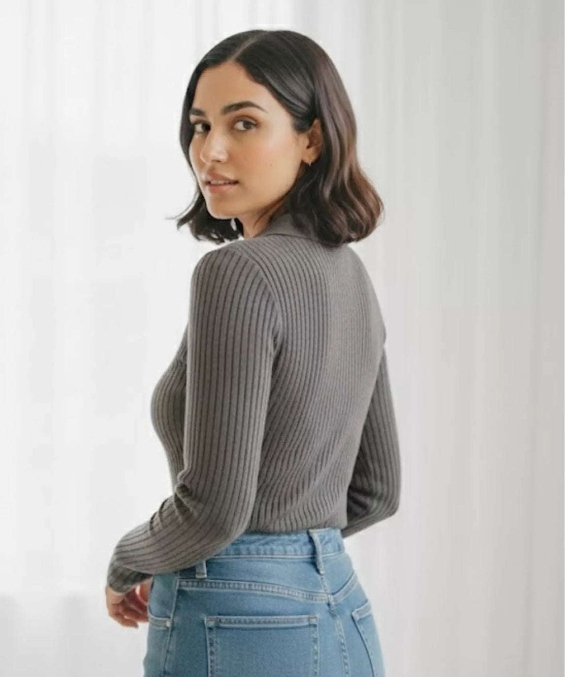 SGW Grey V Neck Knit Shirt Full Button - Full Sleeves