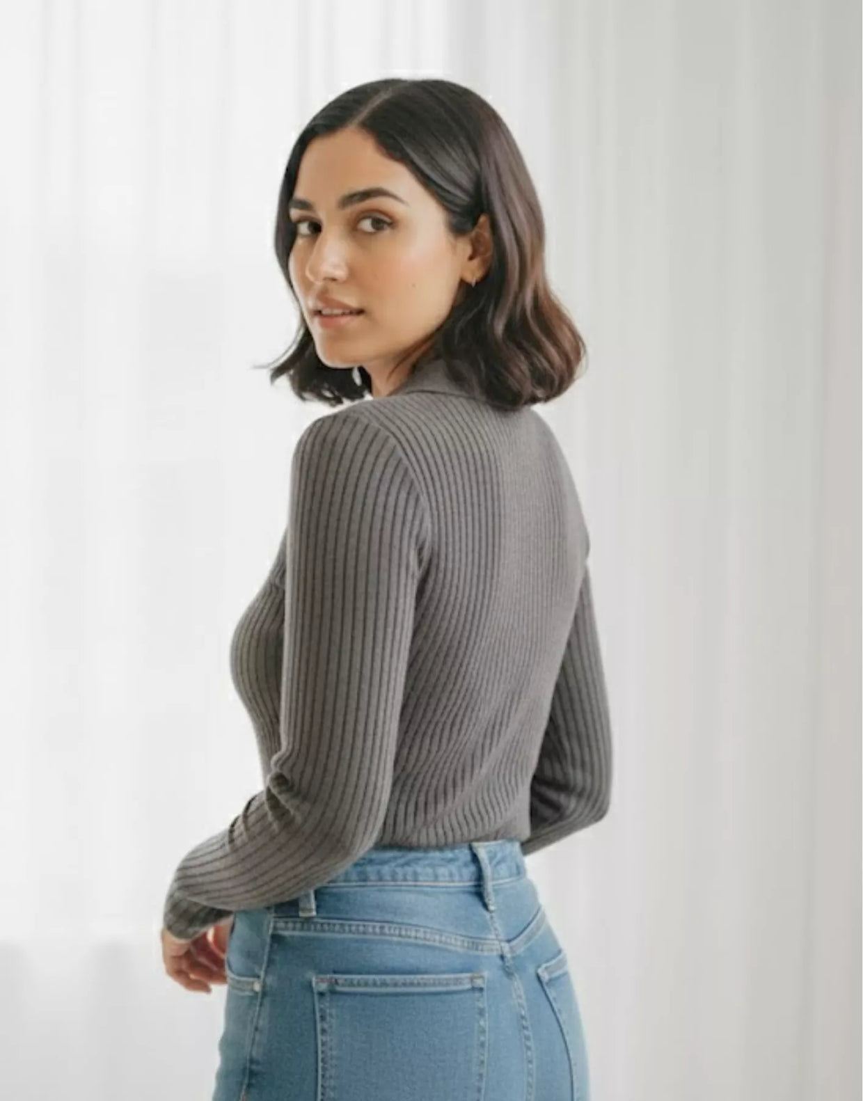 SGW Grey V Neck Knit Shirt Full Button - Full Sleeves