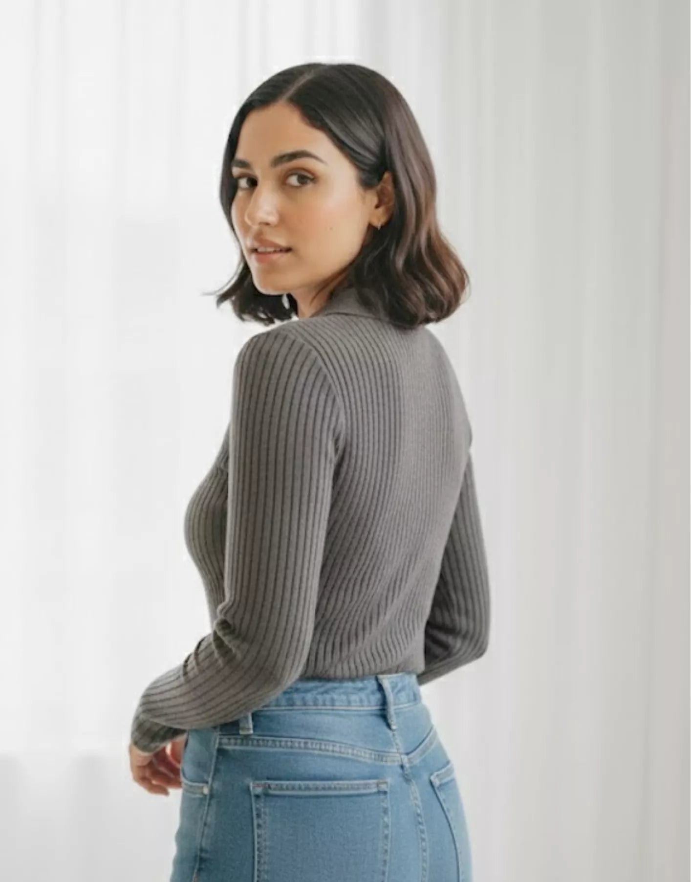 SGW Grey V Neck Knit Shirt Full Button - Full Sleeves