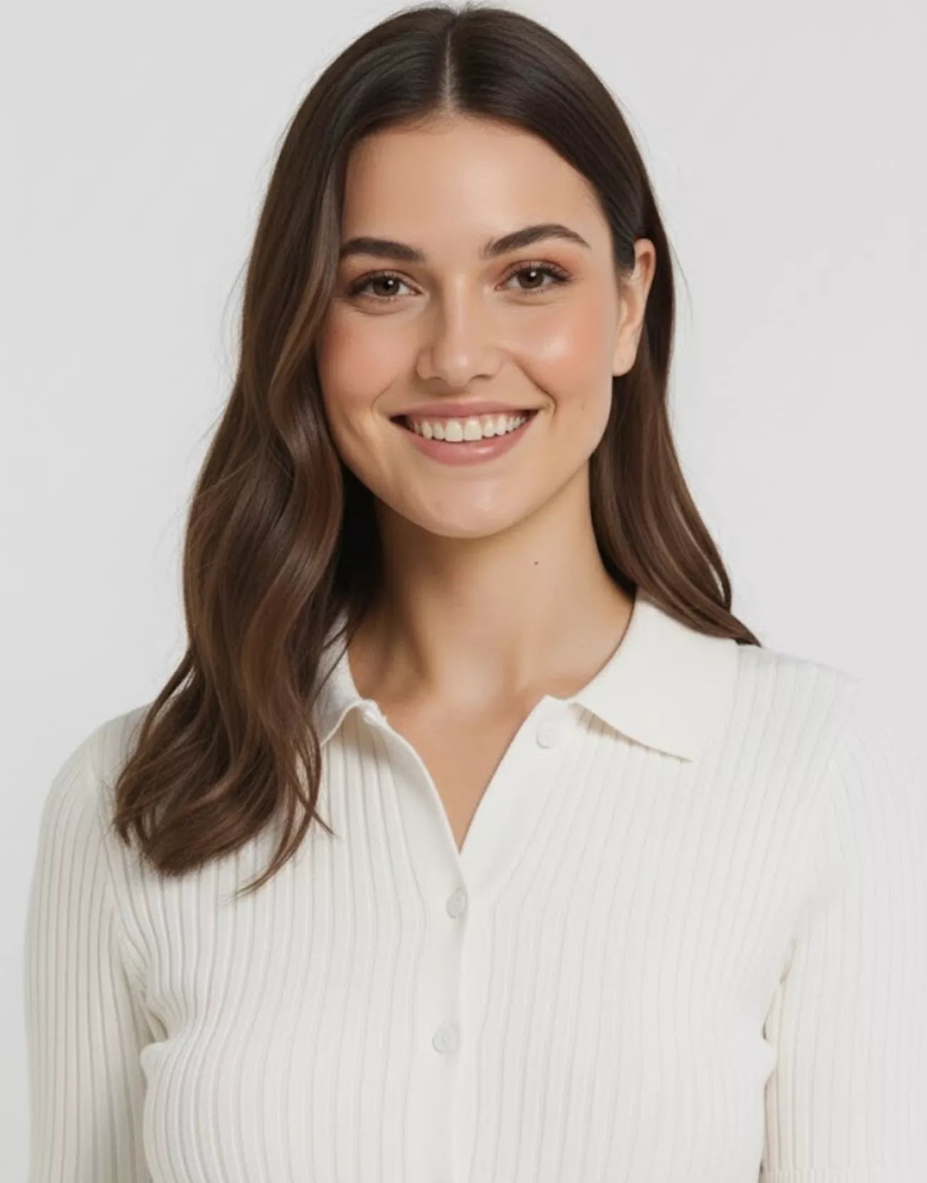 SGW Pure White Front Full Button Rib Knit Tee - Half Sleeves