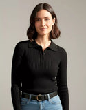 SGW Black V Neck Knit Shirt - Half Button