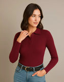 SGW Maroon V-Neck Knit Shirt Half Button - Full Sleeves
