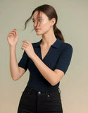SGW Navy Blue Ribbed Button Polo Tee - Half Sleeves