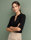 SGW Black Ribbed Button Polo Tee - Half Sleeves