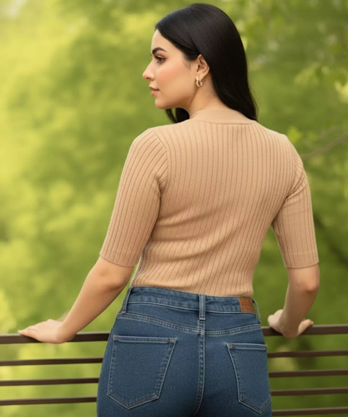 SGW Beige Mock Zip Knit Tee - Half Sleeves