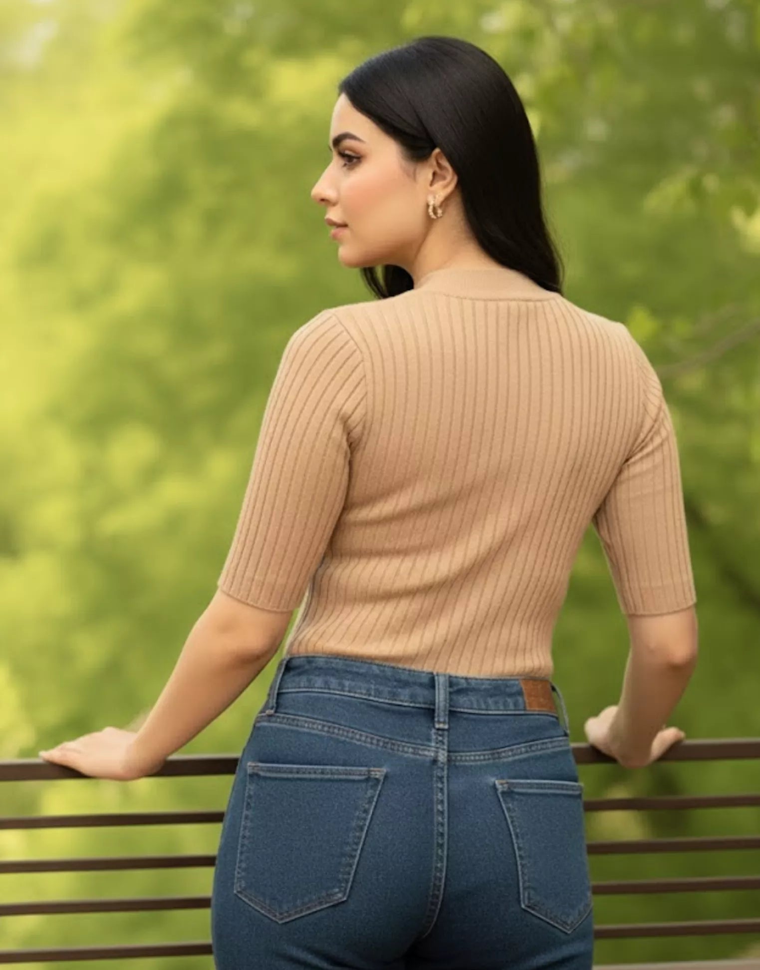 SGW Beige Mock Zip Knit Tee - Half Sleeves