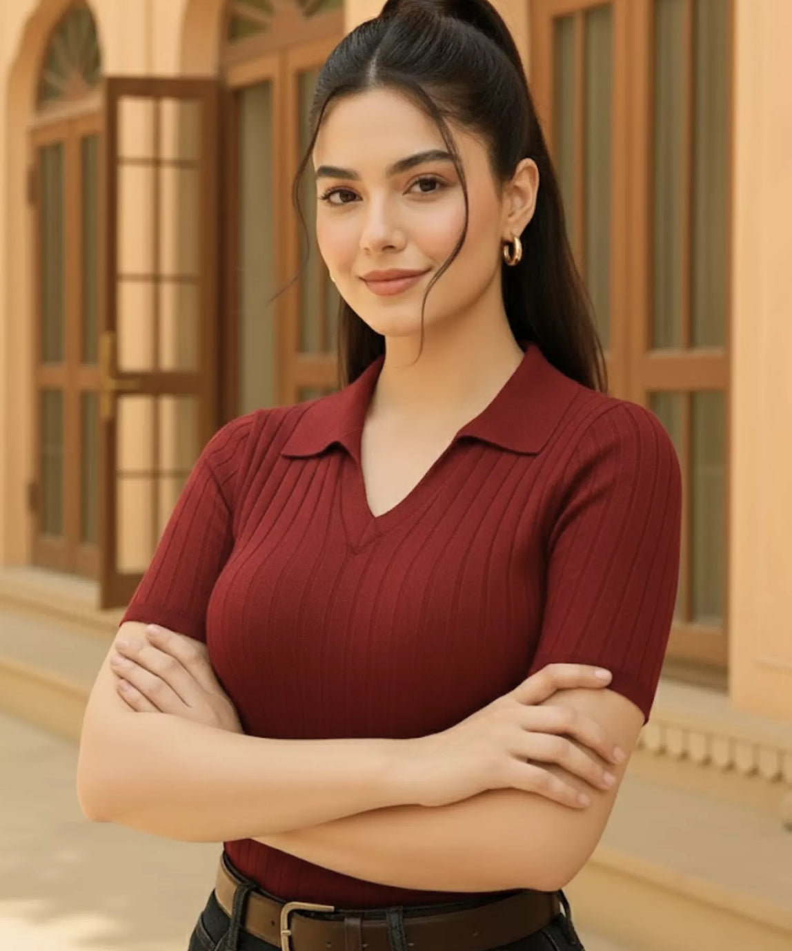 SGW Maroon Ribbed Polo - Half Sleeves