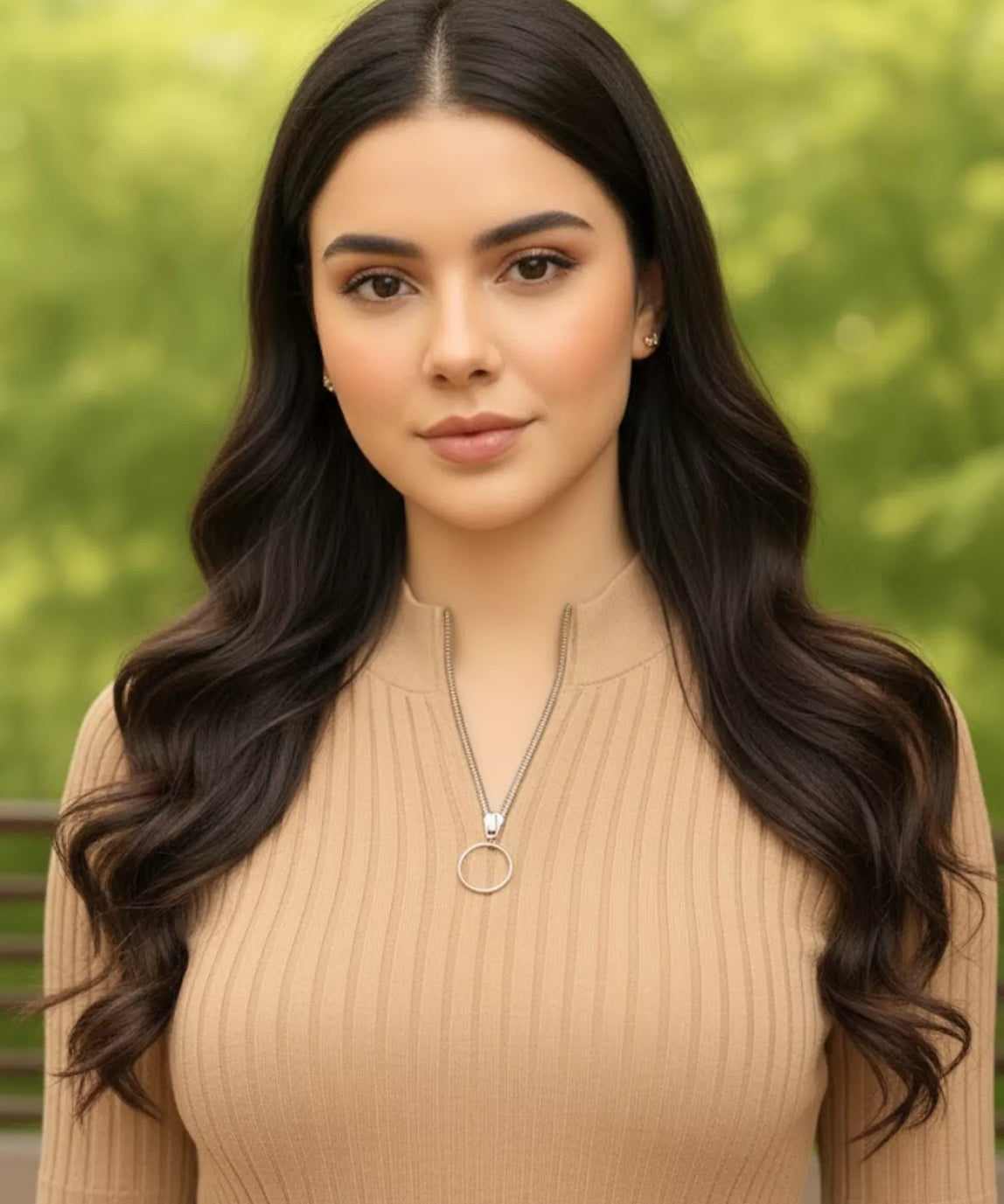 SGW Beige Mock Zip Knit Tee - Half Sleeves