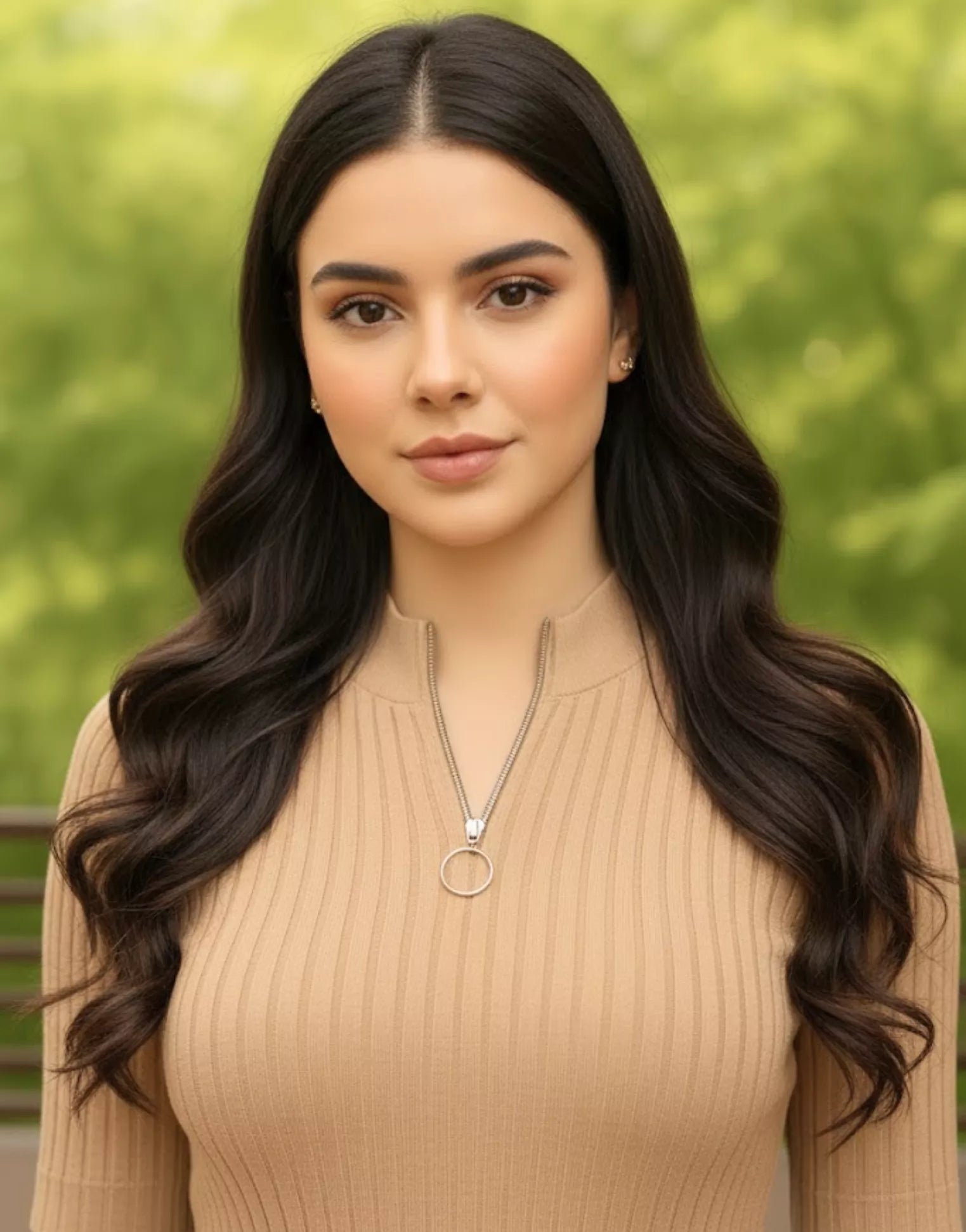 SGW Beige Mock Zip Knit Tee - Half Sleeves