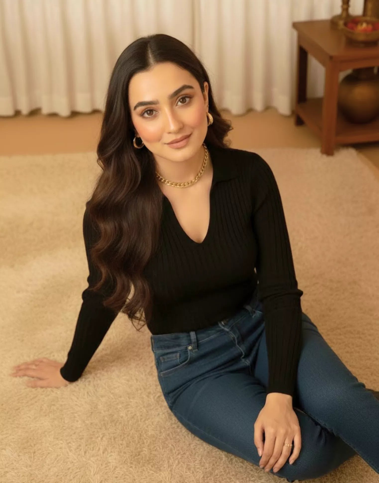 SWG Black Ribbed Knit Polo - Full Sleeves