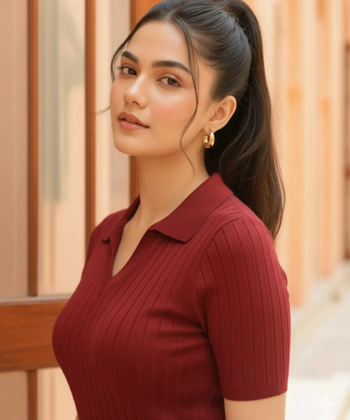 SGW Maroon Ribbed Polo - Half Sleeves