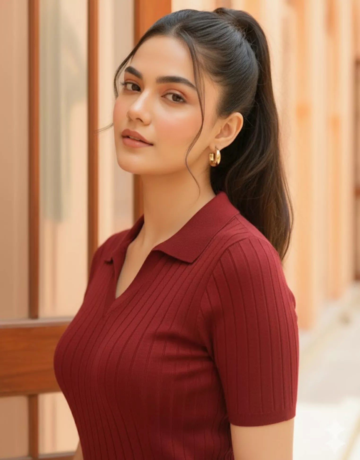 SGW Maroon Ribbed Polo - Half Sleeves