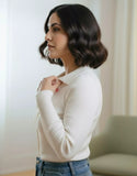 SGW White V-Neck Knit Shirt Full Button - Full Sleeves