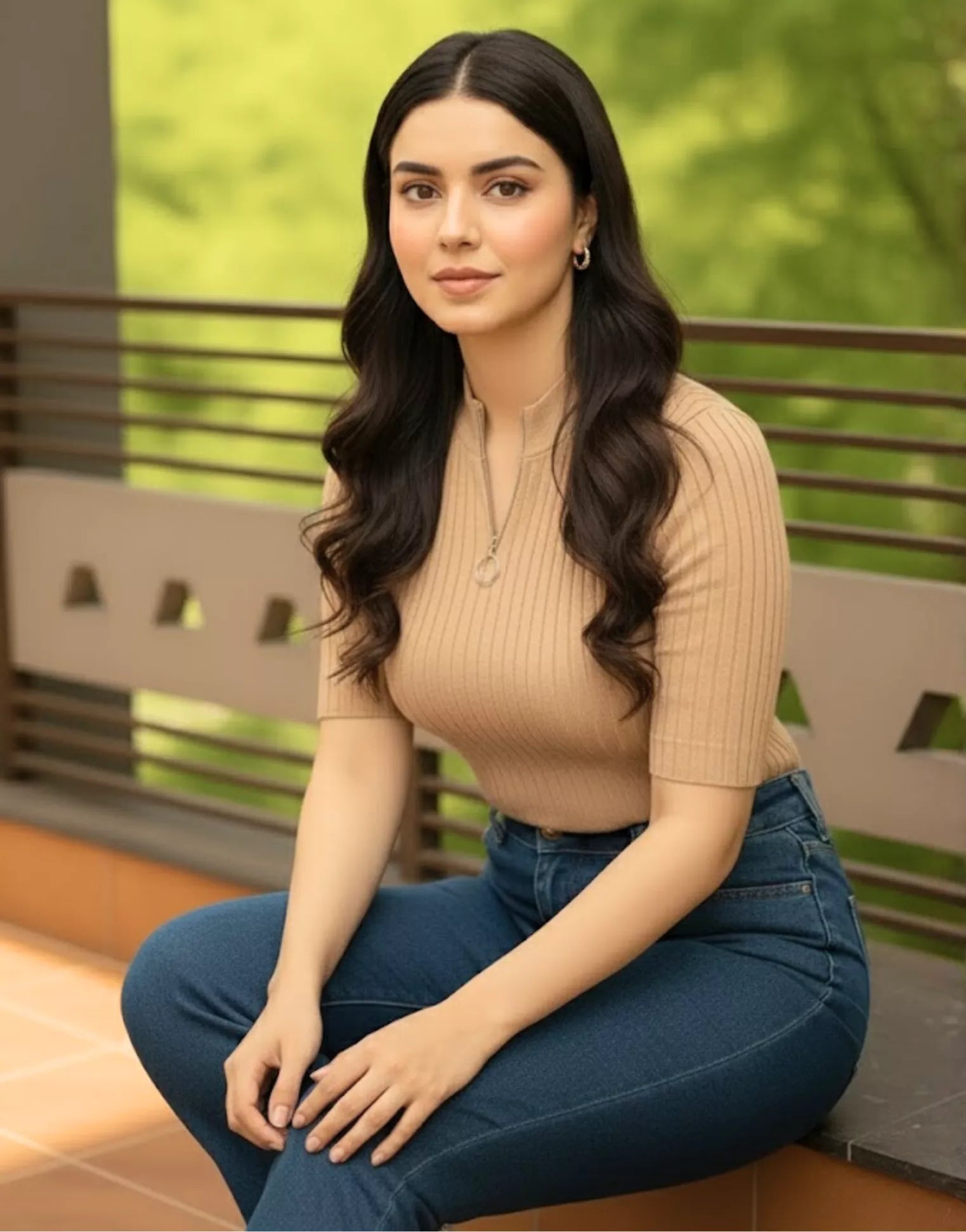 SGW Beige Mock Zip Knit Tee - Half Sleeves