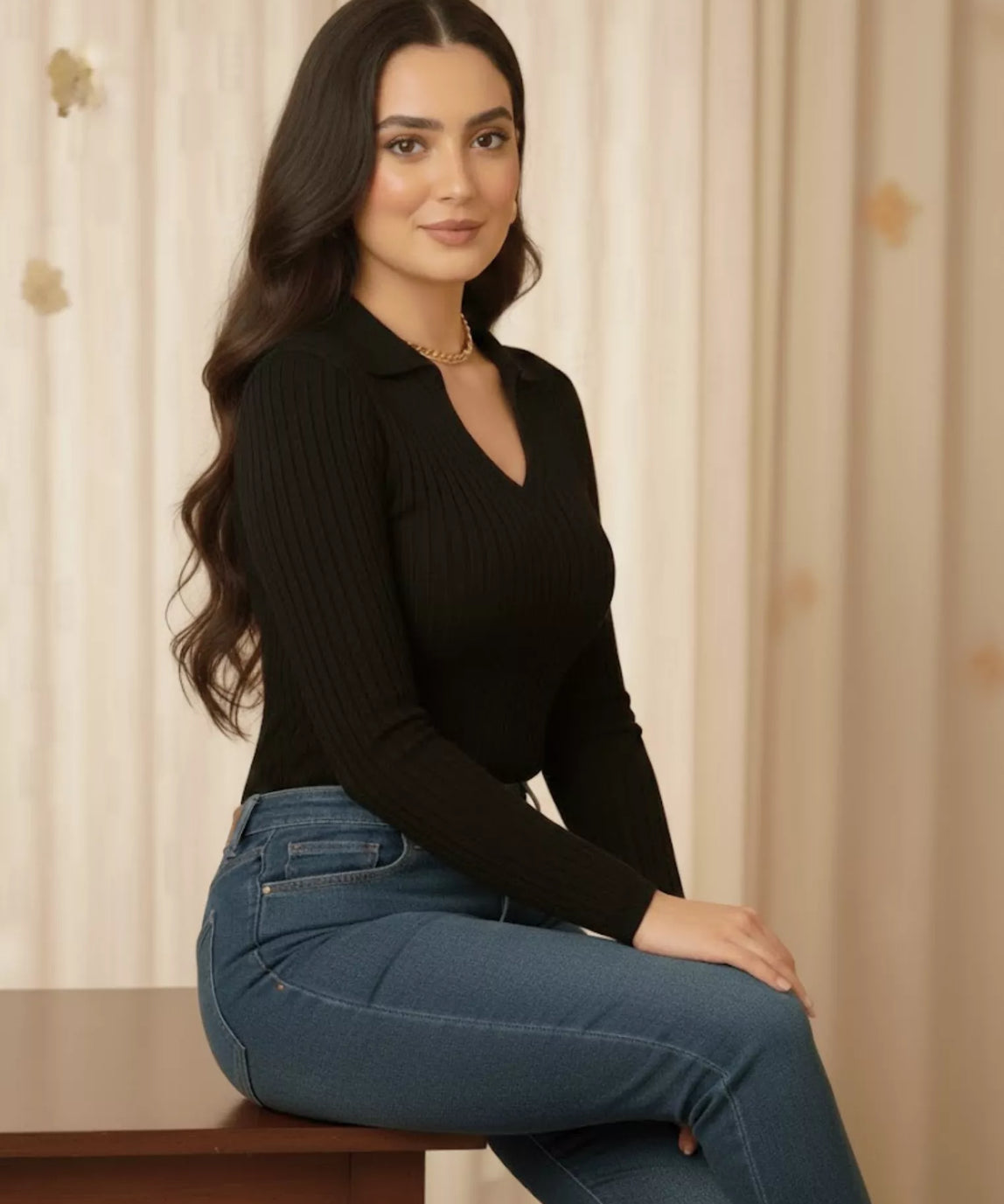 SWG Black Ribbed Knit Polo - Full Sleeves