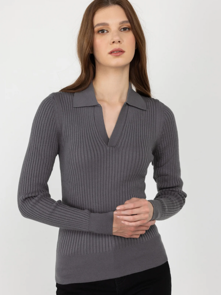 Black Ribbed Polo T-Shirt