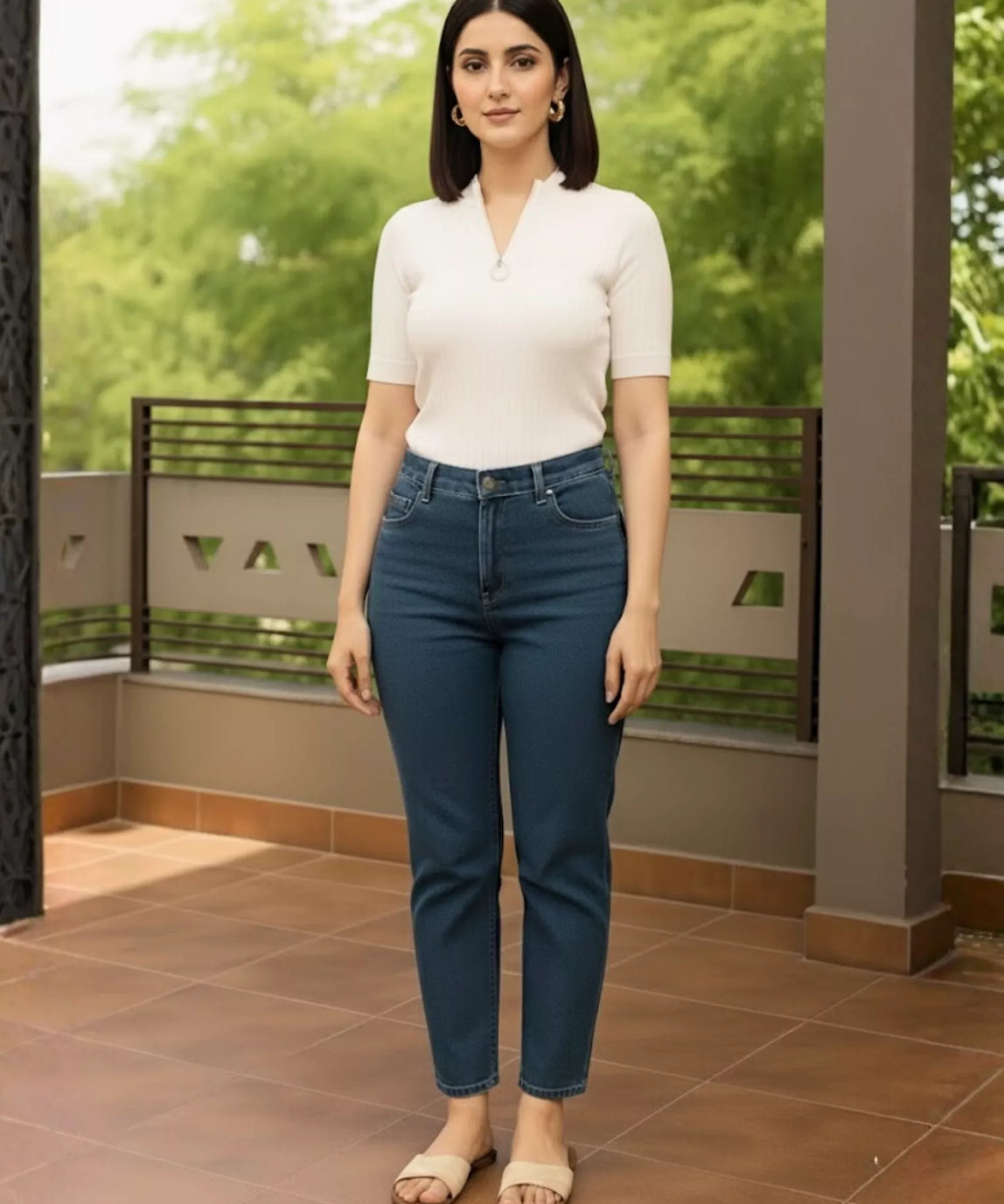 SGW White Mock Zip Knit Tee - Half Sleeves