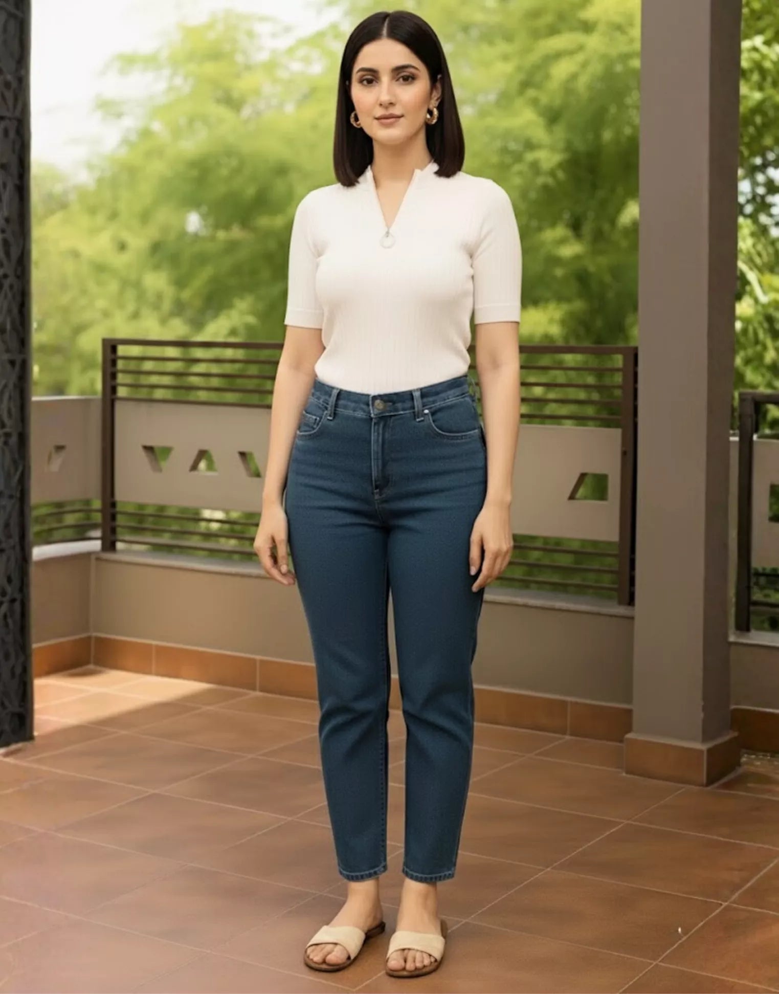 SGW White Mock Zip Knit Tee - Half Sleeves