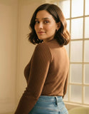 SGW Dark Brown V-Neck Knit Shirt Full Button - Full Sleeves