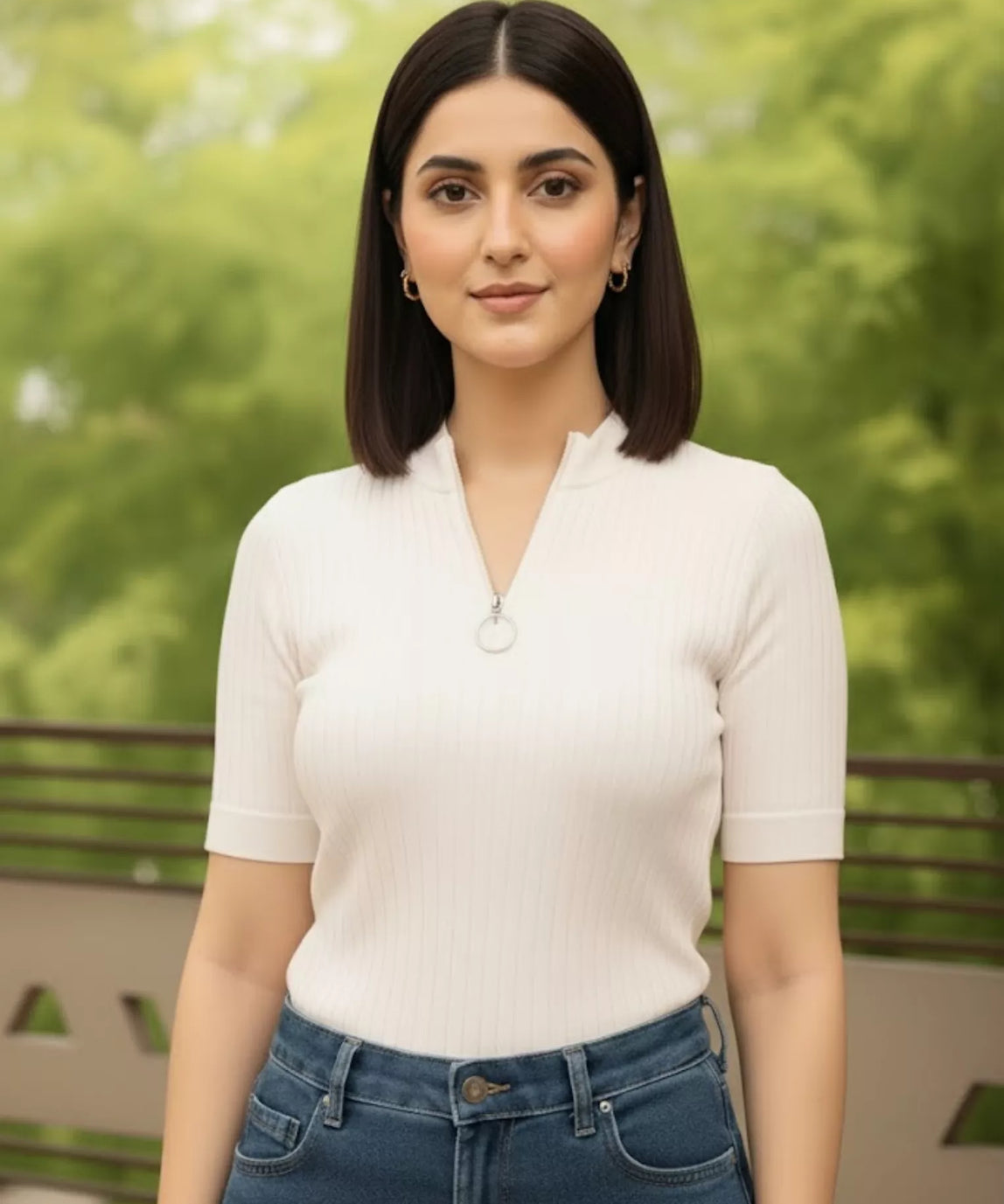 SGW White Mock Zip Knit Tee - Half Sleeves