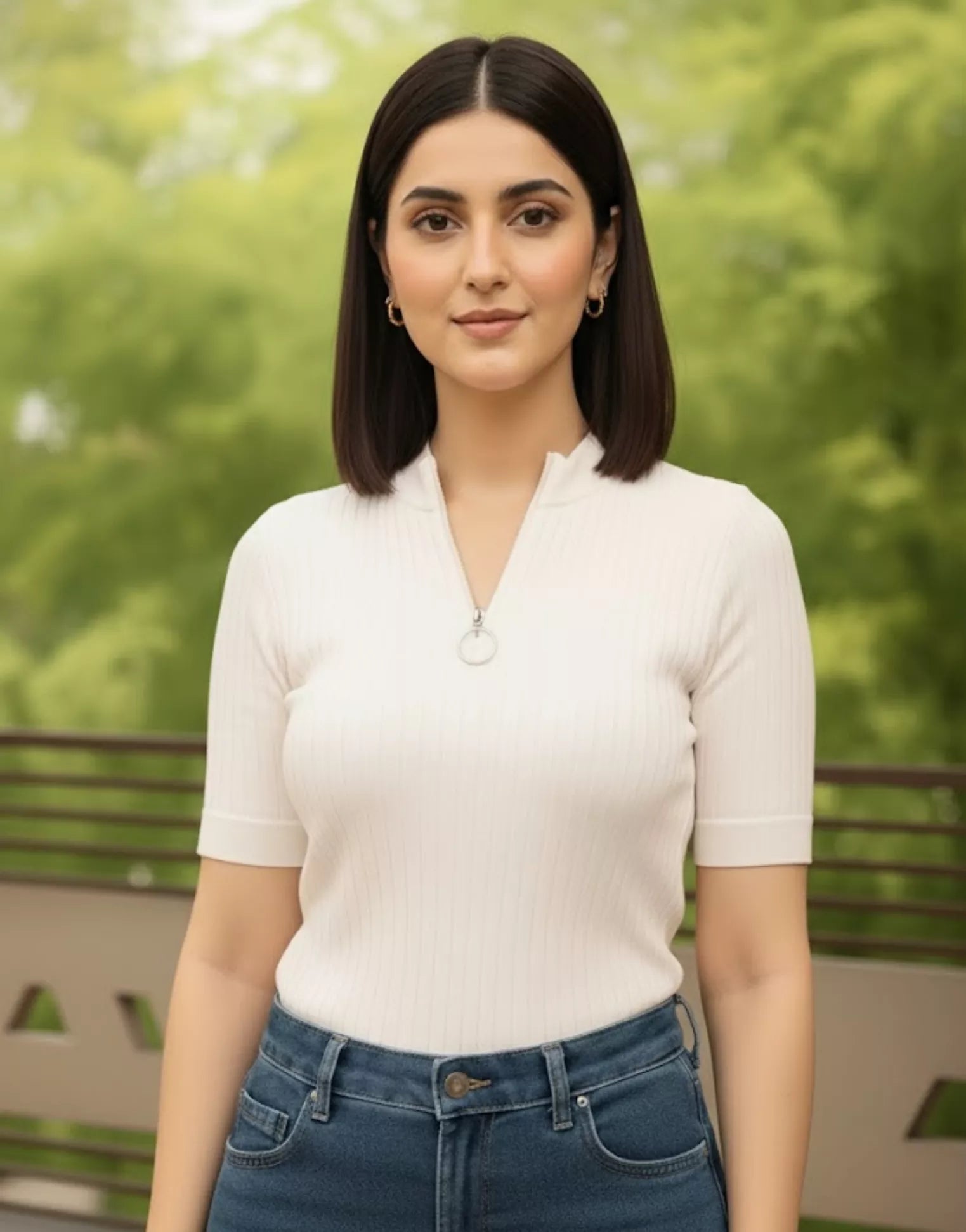 SGW White Mock Zip Knit Tee - Half Sleeves