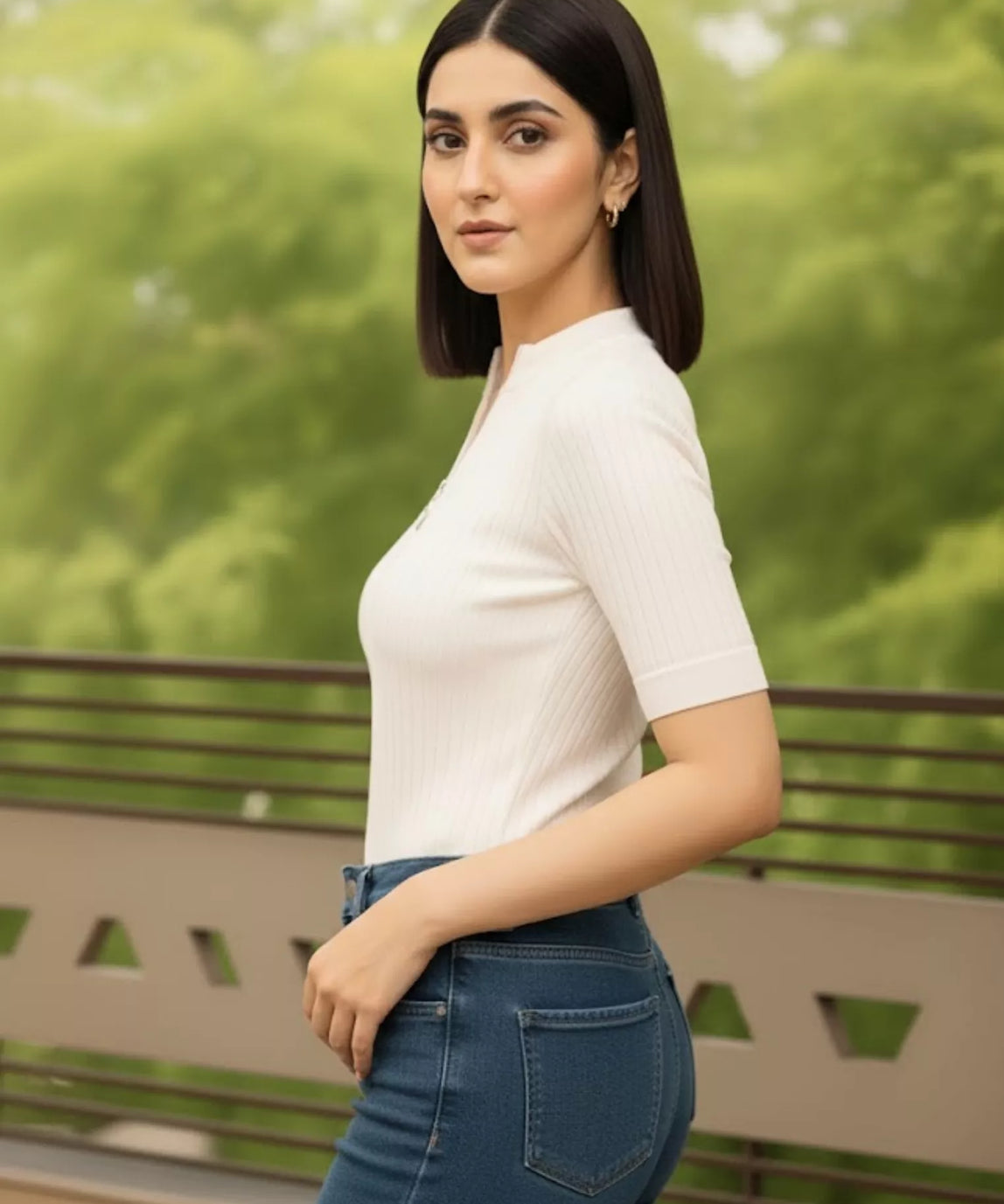 SGW White Mock Zip Knit Tee - Half Sleeves