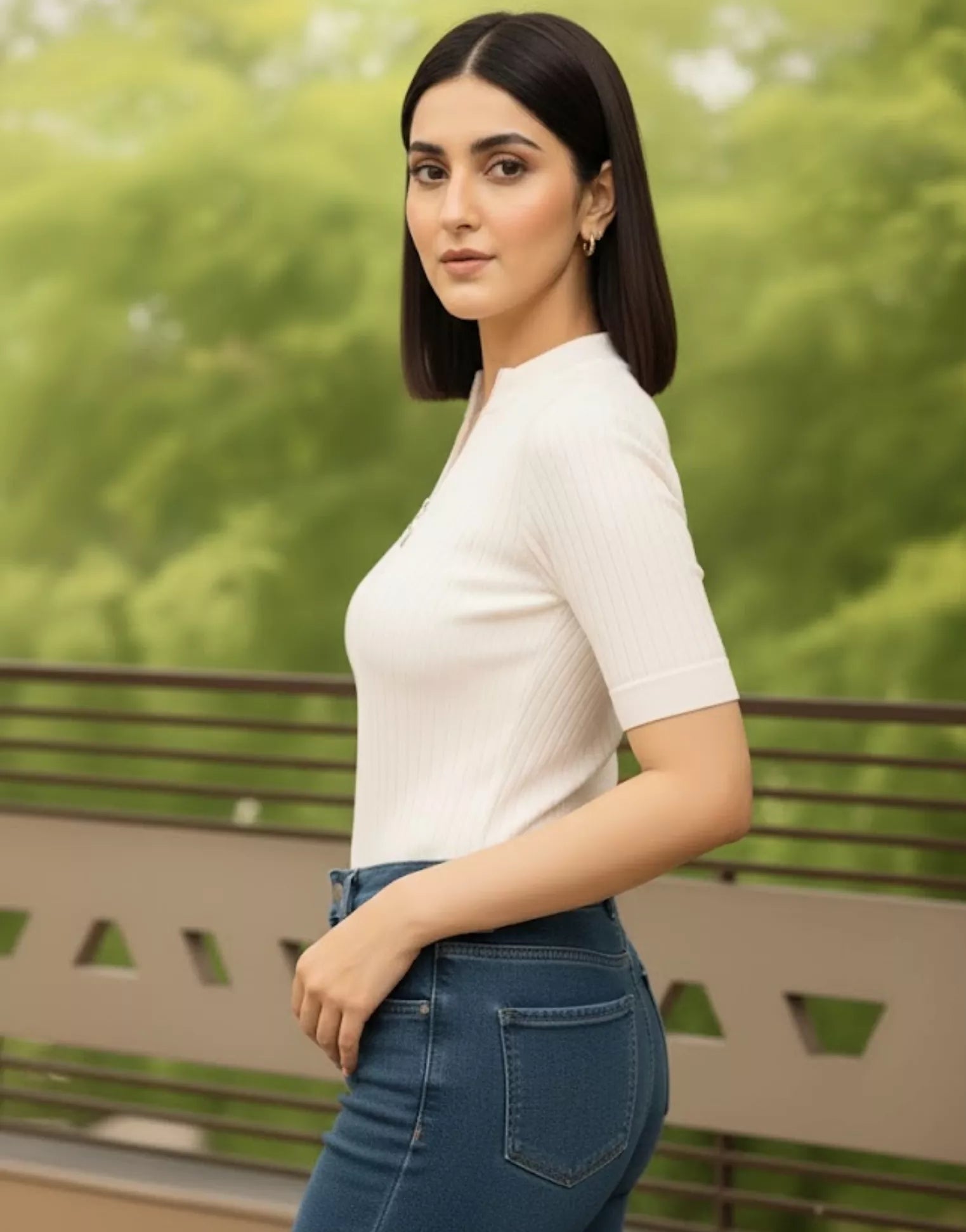 SGW White Mock Zip Knit Tee - Half Sleeves