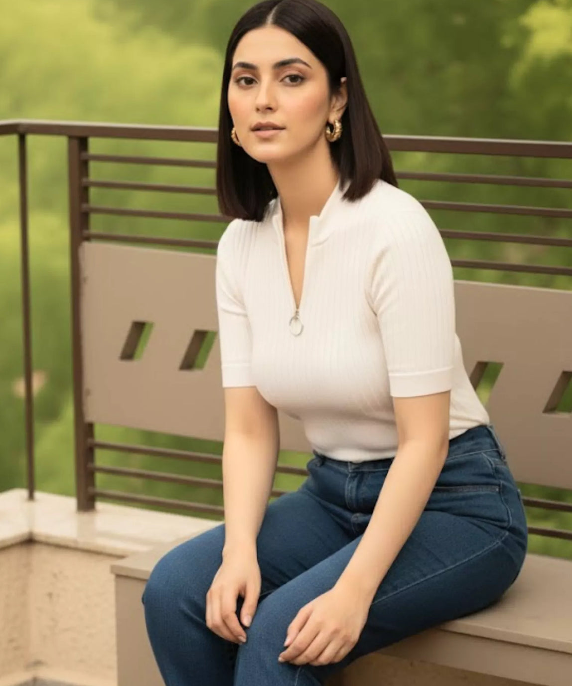 SGW White Mock Zip Knit Tee - Half Sleeves