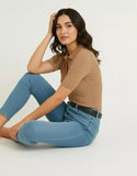 SGW Beige Front Full Button Rib Knit Tee - Half Sleeves