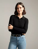 SGW Black V Neck Knit Shirt - Half Button