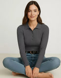 SGW Steel Grey V-Neck Knit Shirt Half Button - Full Sleeves