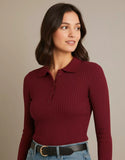 SGW Maroon V-Neck Knit Shirt Half Button - Full Sleeves