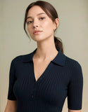 SGW Navy Blue Ribbed Button Polo Tee - Half Sleeves