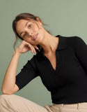 SGW Black Ribbed Button Polo Tee - Half Sleeves