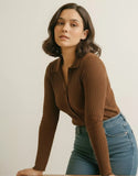 SGW Dark Brown V-Neck Knit Shirt Full Button - Full Sleeves