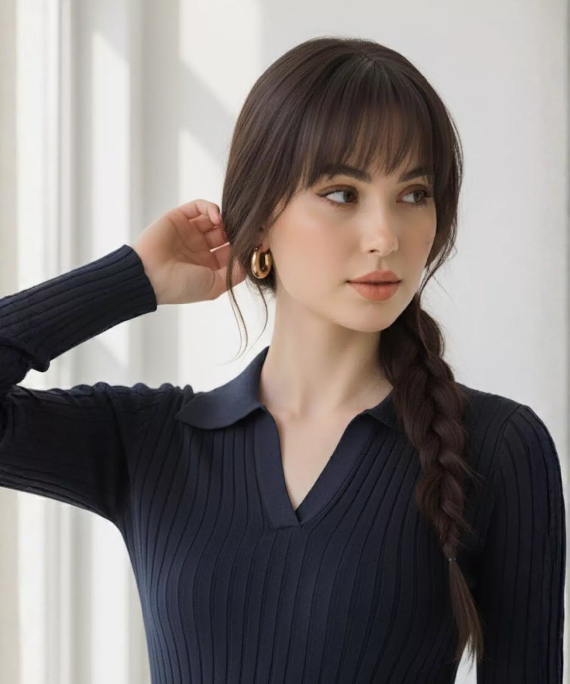 SWG Navy Blue Ribbed Knit Polo - Full Sleeves