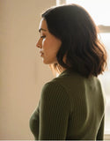 SGW Olive Green V-Neck Knit Shirt Full Button - Full Sleeves