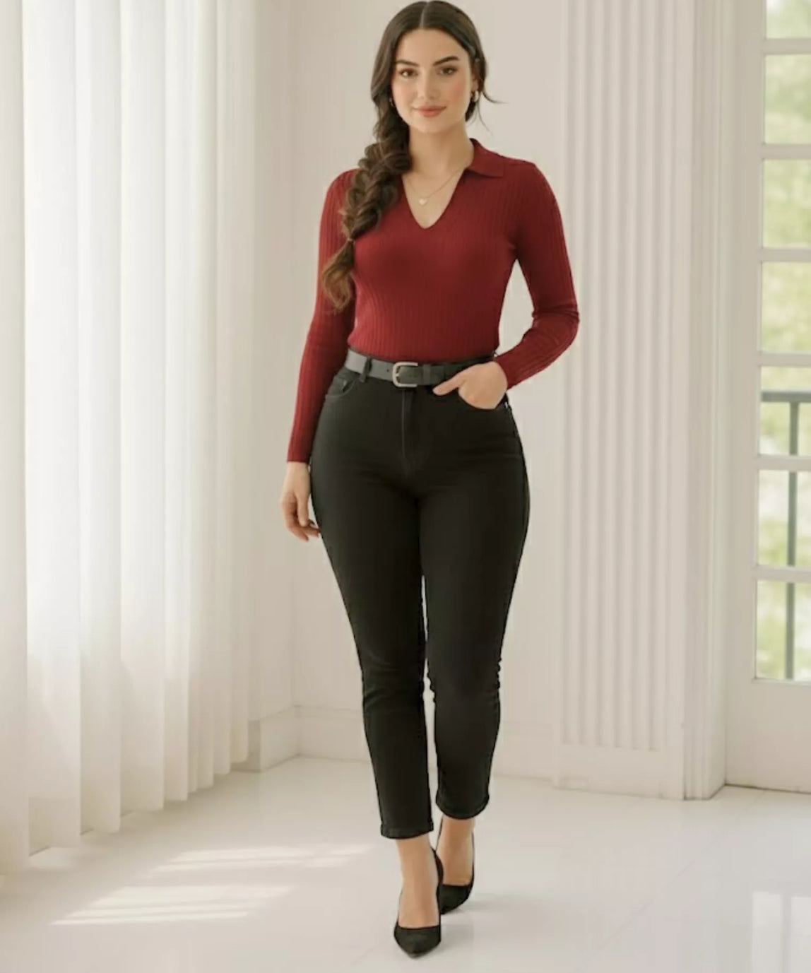 SWG Maroon Ribbed Knit Polo – Full Sleeves