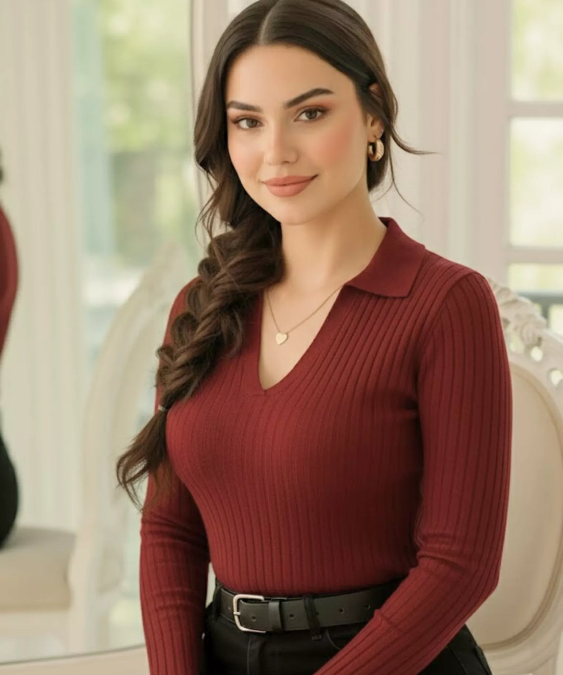 SWG Maroon Ribbed Knit Polo – Full Sleeves