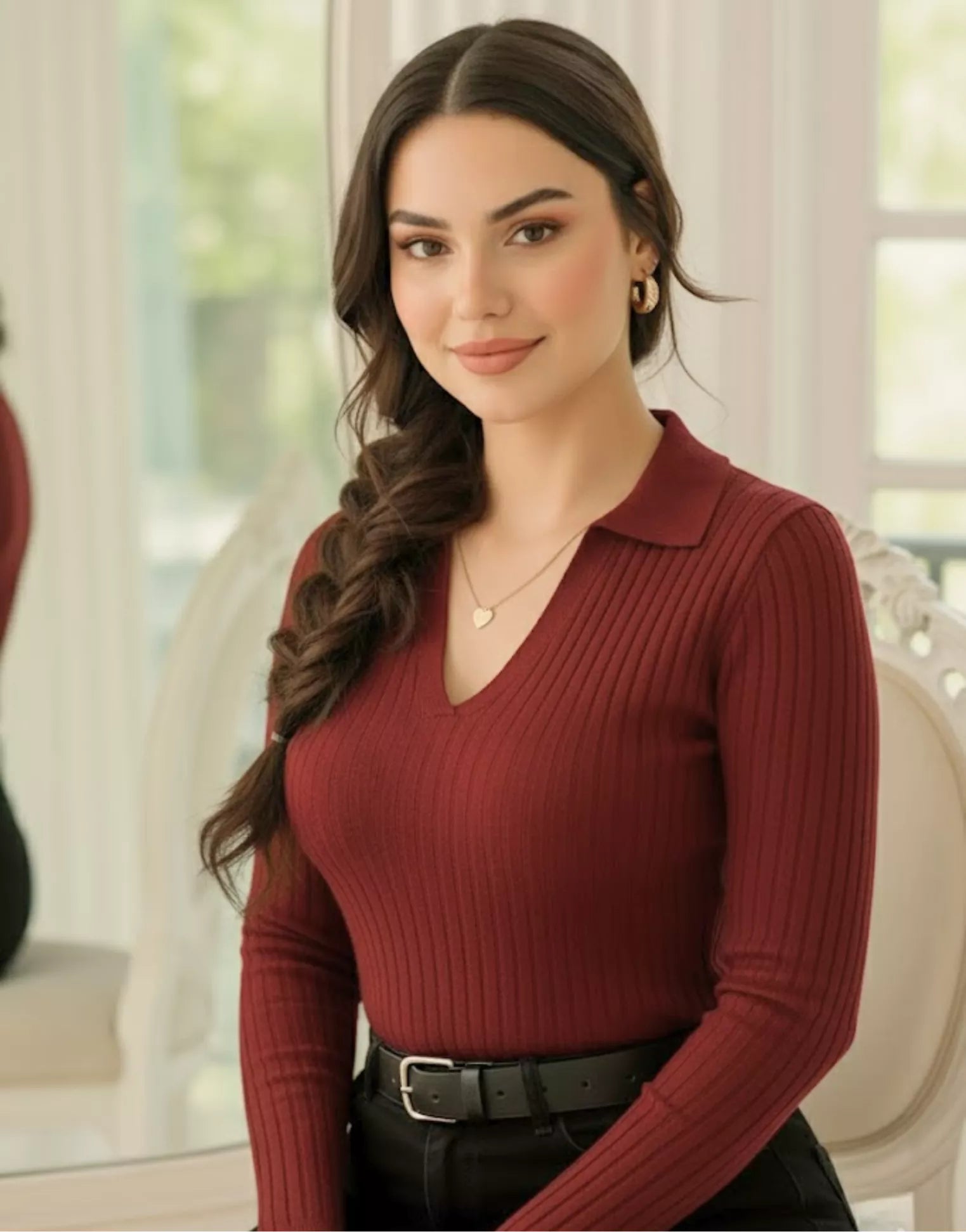 SWG Maroon Ribbed Knit Polo – Full Sleeves