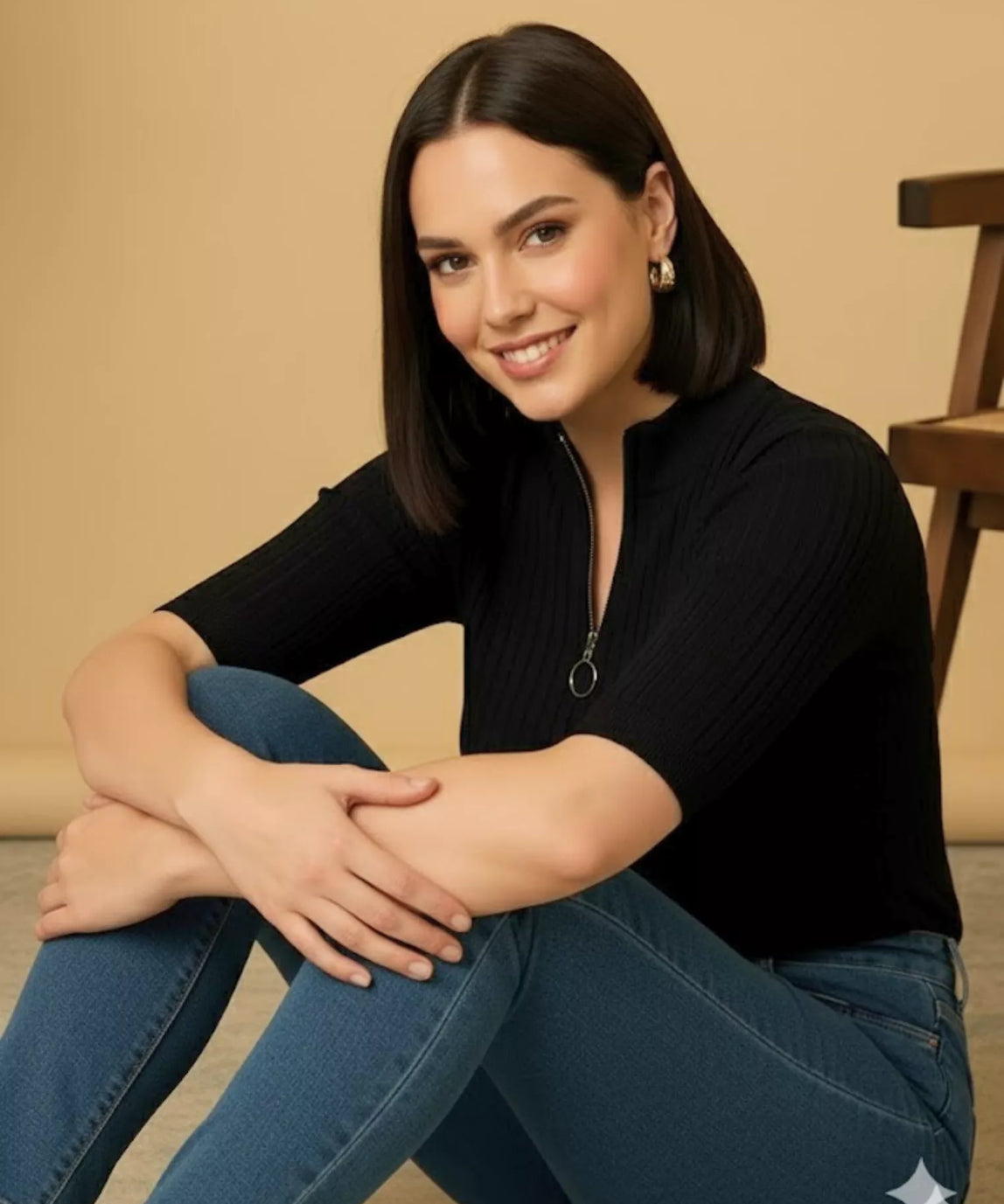 SGW Black Mock Zip Knit Tee - Half  Sleeves