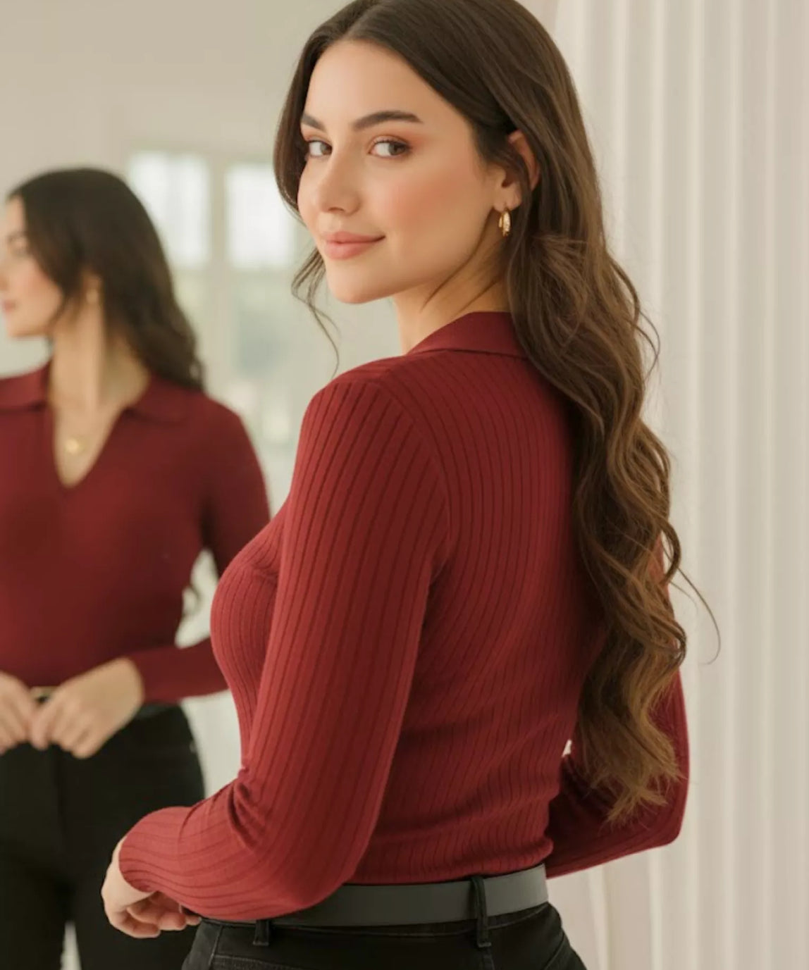 SWG Maroon Ribbed Knit Polo – Full Sleeves