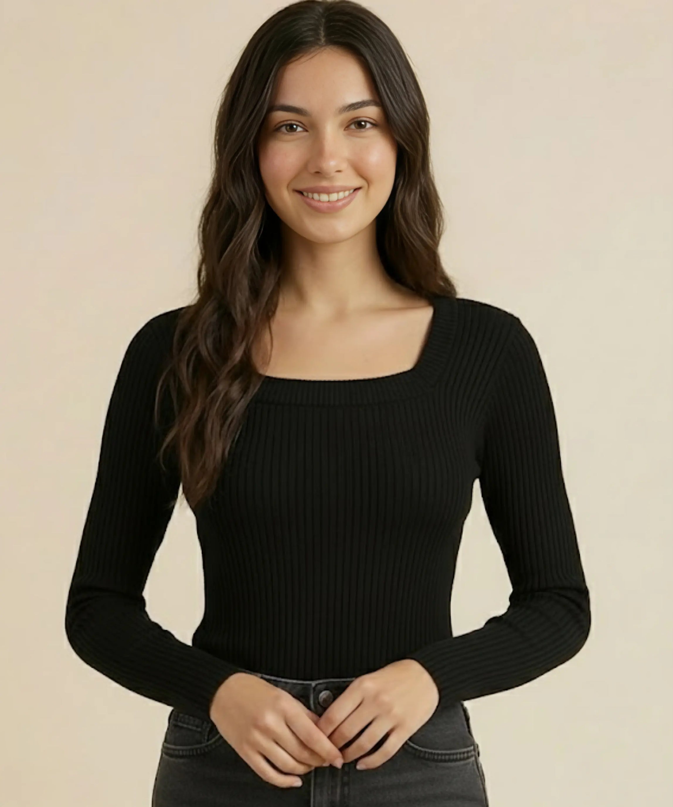 SGW Square Neck Ribbed Top – Full Sleeves - SelectGraceWear