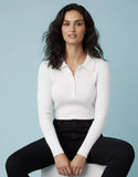 SGW White V-Neck Knit Shirt Half Button - Full Sleeves