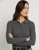 SGW Steel Grey V-Neck Knit Shirt Half Button - Full Sleeves