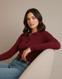 SGW Maroon V-Neck Knit Shirt Half Button - Full Sleeves